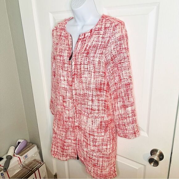 Sanctuary Tweed Women's City Blazer Jacket Collarless 3/4 Sleeves Red White S - Picture 7 of 13